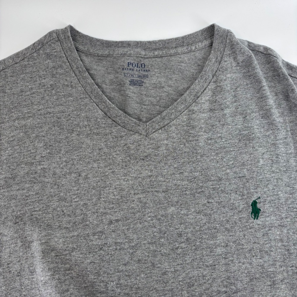 Polo Ralph Lauren T-Shirt Mens LT‎ Grey V-Neck Cotton Heathered Pony Logo Tee